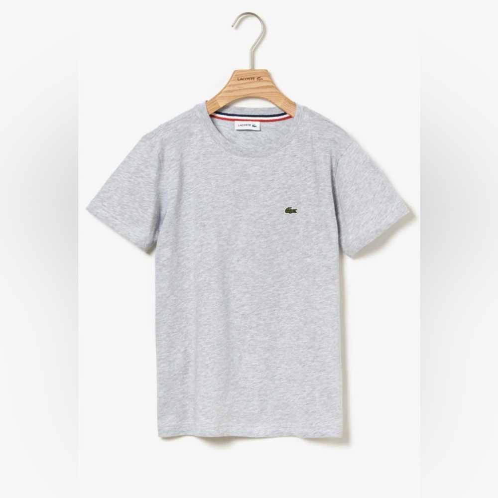 Lacoste Kids Crew Neck Cotton Jersey T-Shirt in Gray with Green Logo - 12